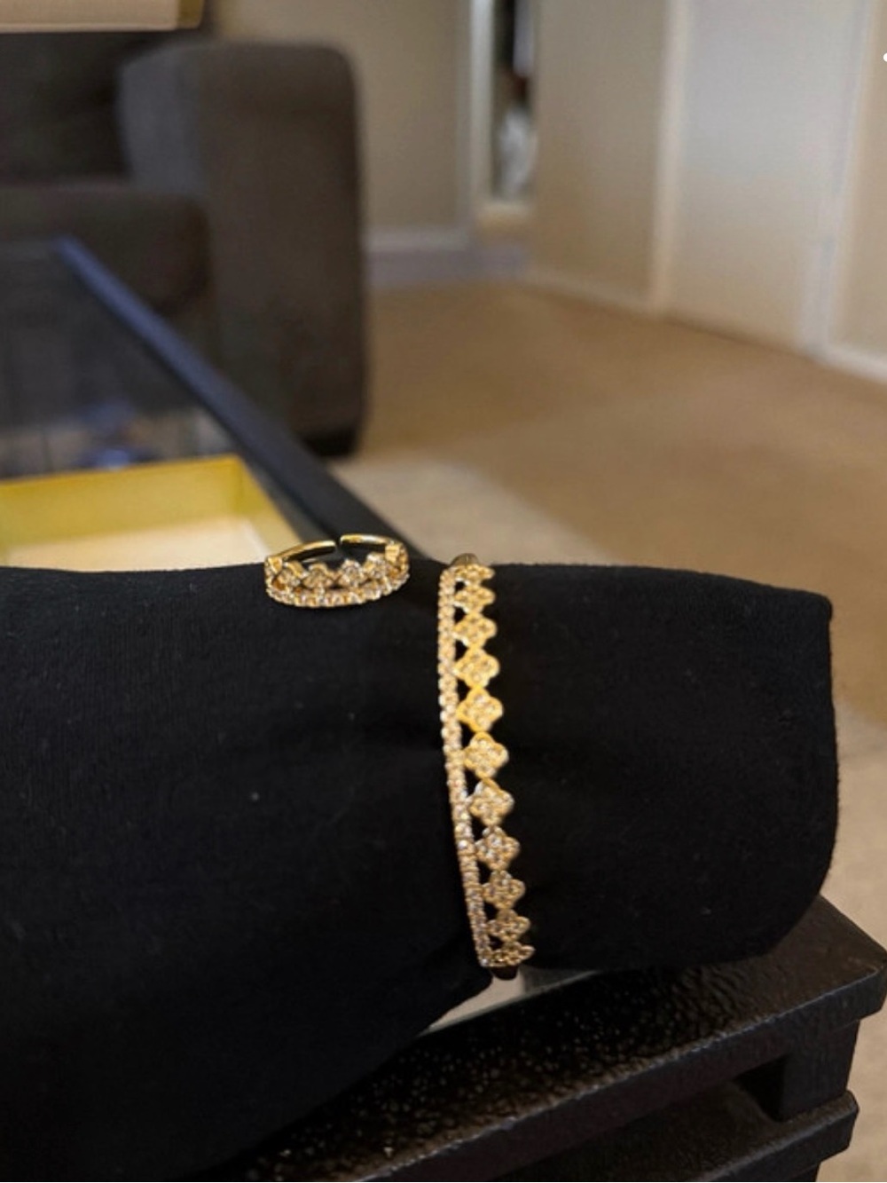 Planet Gold Sparkling Gold Rhinestone Bracelet and Ring Set